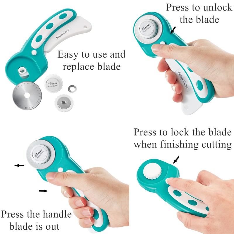 Headley Tools Rotary Cutter with 5 Replacement Blades, Fabric Cutter