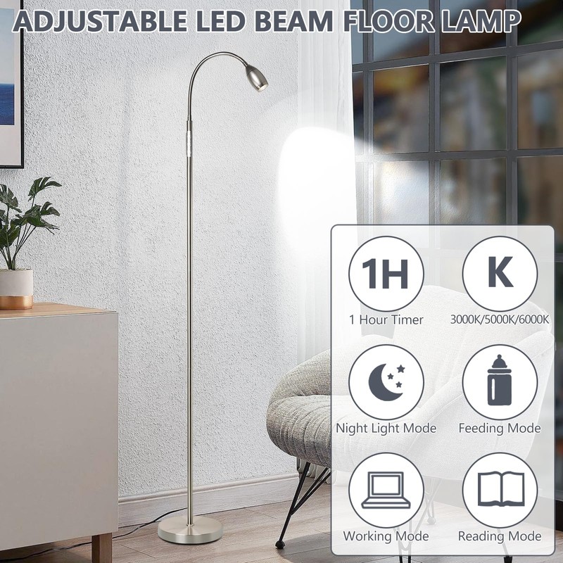 Reading Floor Lamp, 72" Tall LED Lamp with Flexible Gooseneck,
