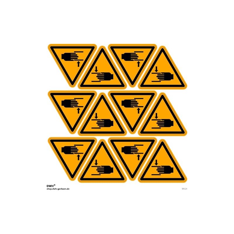 Sticker Warning of Hand Injury Pack of 12 50 mm