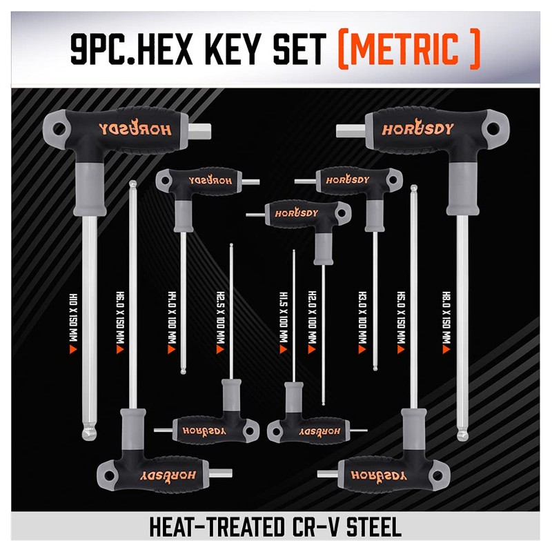 HORUSDY 18-Piece T-Handle allen wrench set, Inch/Metric Long Arm Ball
