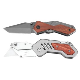 Performance Tool W9373 Red Hardwood and Aluminum Pocket and Utility Knife Set with Storage Tray (2 Pieces)