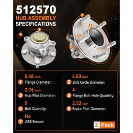 Aspligo 512570 Rear Wheel Bearing Hub Assembly Replacement for Honda Civic 2016-2021, for Honda Insight 2019-2022 5 Lug, 2Pcs