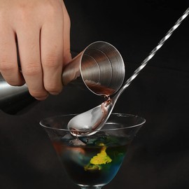 WOMLEX Measuring Cup 30/45ml Graduated Bar Spoon 26cm Double Head Measuring Cup Ounce Cup Cocktail Measuring Cup Wine Chopping Cup Integrated Stainless Steel Measuring Cup Silver (Jigger Bar Spoon 26cm, Set of 2 30/45ml)