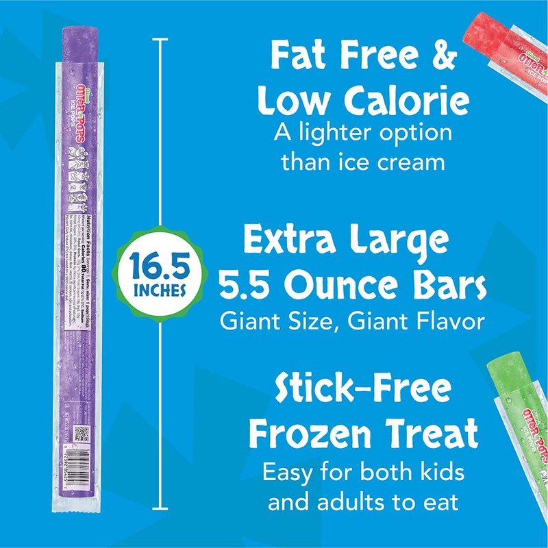 Otter Pops, Giant Original 5.5oz, 27 Ice Pops, Six Zippy