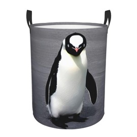 Cute Penguin Print Circular Protable Storage Bin Organizer Round Basket For Laundry Hamper With Handles