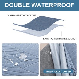 Genina Waterproof Chair Covers for Dining Room, Stretch Jacquard Dining Chair Slipcovers Removable Washable Chair Protector for Kitchen, Hotel, Restaurant (Leaves-Light Blue, 6 PCS)