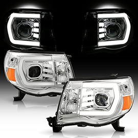 ACANII - For 2005-2011 Toyota Tacoma TRD Chrome LED Light Bar Upgrade Style Projector Headlights Headlamps Left+Right