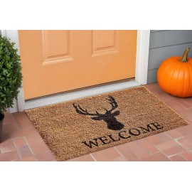 HomeRoots 24" X 36" Natural and Black Coir Stag Welcome Outdoor Door Mat