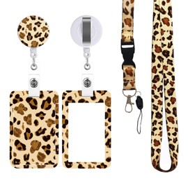 BSITSSS ID Card Holder with Strap, Leopard Print, Card Case with Lanyard, Retractable Key Ring, Badge Holder, ID Holder with Clip for Women, Teacher, Nurse, Doctor, Student