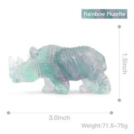 Artistone 3inch Rhinoceros Stones,Rainbow Fluorite Hand-Carved Gemstone Healing Crystal Figurine Animal Collection Statue Pack with Gift Box（Rainbow Fluorite）