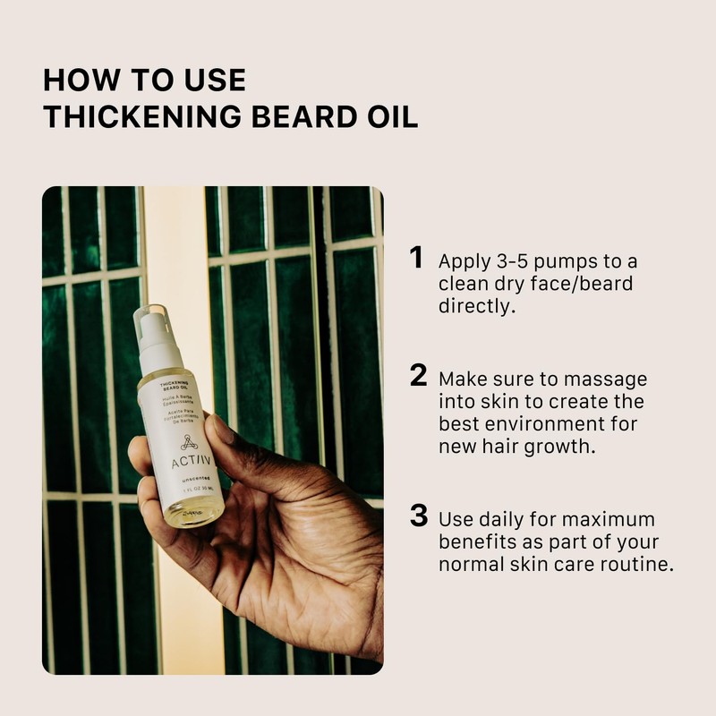 ACTIIV Thickening Beard Oil (Unscented) | Promotes Thicker Fuller Beard