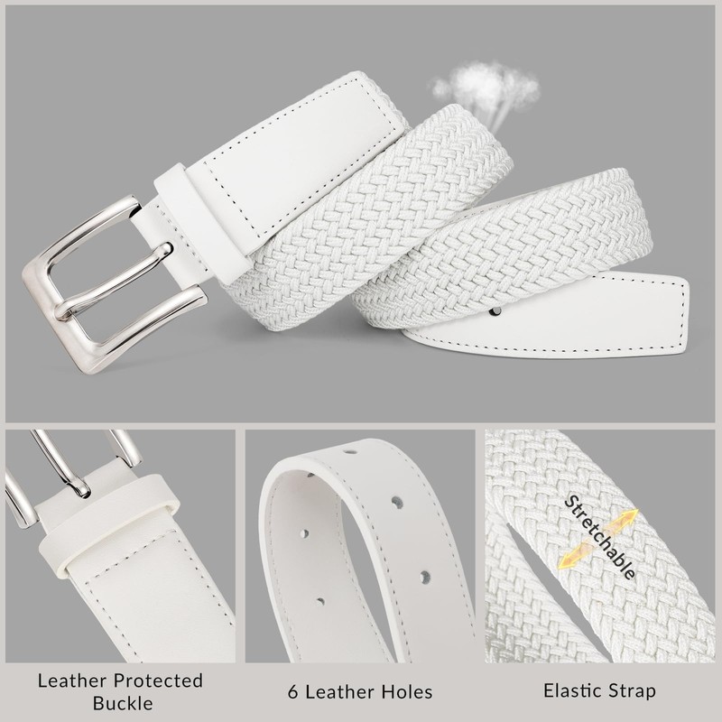 LALATCH Elastic Braided Leather Belt Mens Stretch Belt Woven Golf