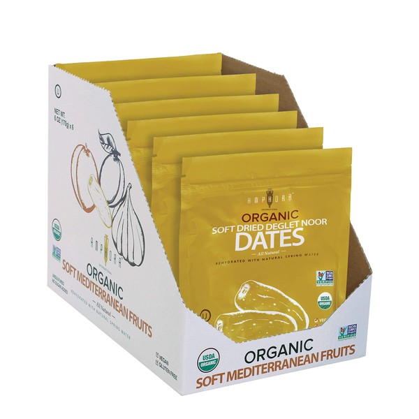 Amphora Organic Soft Dried Dates Kosher Vegan Gluten Free Date 6 oz - 170 gr per Pack ( 1 Box - Pack of 6 )