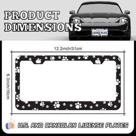 Cute Small Paw Print License Plate Frames - 2 Pack Dog Paw Print License Plate Holder, Aluminum Metal Rust-Proof Waterproof Car Decorative Tag Frame for Standard US 12x6 Inch