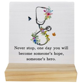 Absnfatu Inspirational Gifts for Nurses Doctors, Medical Nursing Student Gifts, Nurse Doctor Gifts, School Nurse Gifts, Medical Doctor Nurse Office Desk Decor, Floral Stethoscope Wood Desk Sign Plaque