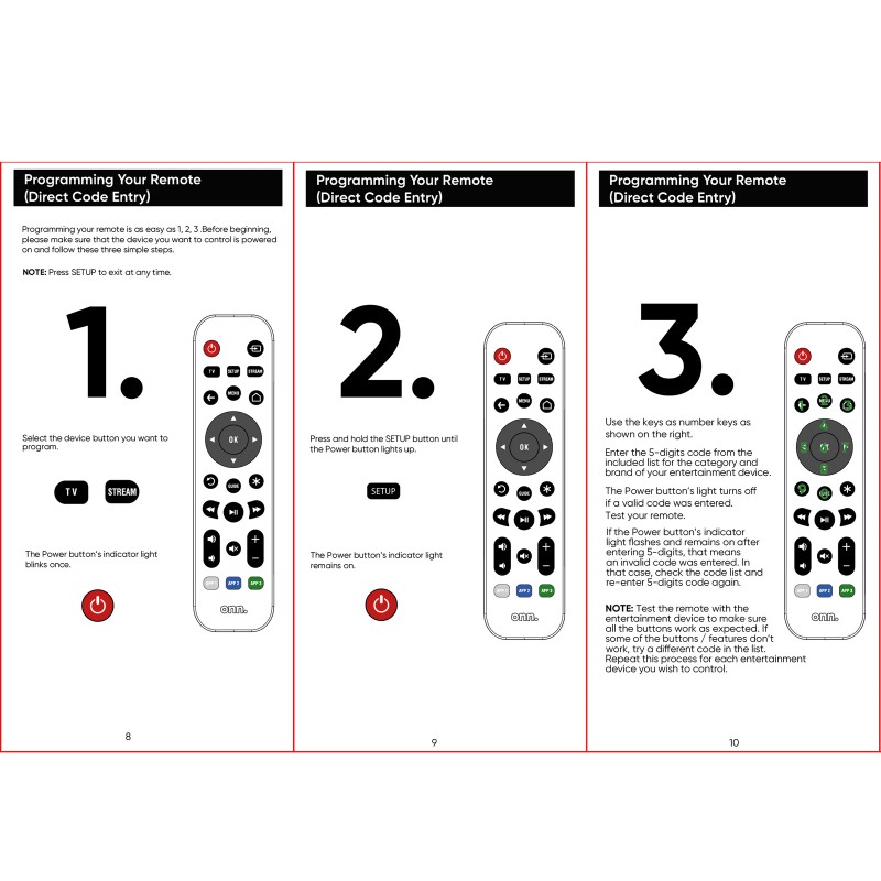 Unbranded Universal 3-Device Remote, Black, Compatible for TV, Streaming, Soundbar