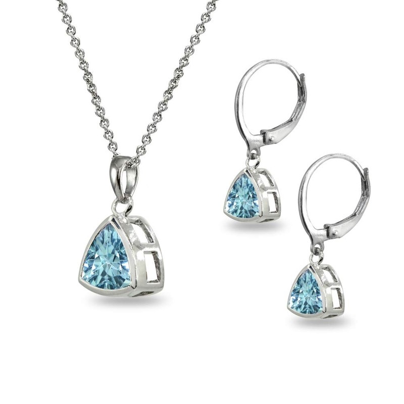 B. BRILLIANT Sterling Silver Blue Topaz Trillion Bezel-Set Pendant Necklace