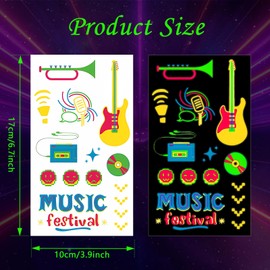Konsait Fluorescent Tattoos, Music Instrument Blacklight Tattoos, Neon Temporary Tattoos for Glow Party Festivals Makeup, 20 Sheets