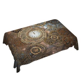 Walmsco Tablecloth Retro Brown Clock Gears Decor For Dining Room Kitchen Rectangular Table Cover 132 * 178cm