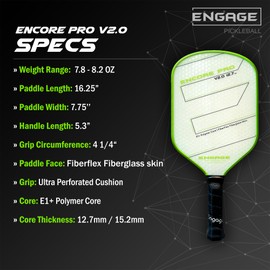 Engage Encore Pro V2.0 12.7mm Pickleball Paddle Playability with Power | Hybrid - Crimson Red (Lime Flash, 15.2 MM (Thick))