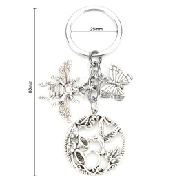 OBEISN Modern Stainless Steel Keyring Garden Bird, Butterfly, Bee and Sunflower, Gifts for Women, Birthday Gifts, Small Gifts for Girlfriends and Siblings, silver, S