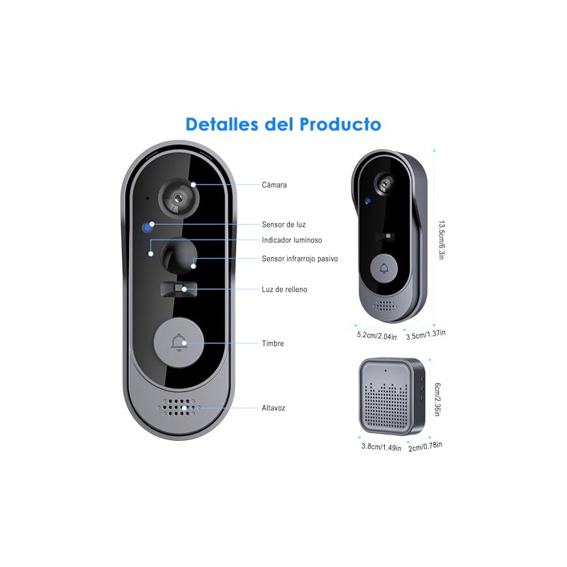 Yakiter Video TimbYakiter Video Timbre Inteligente,Mbre Inalambrico Exterior con Camara,170°Gran