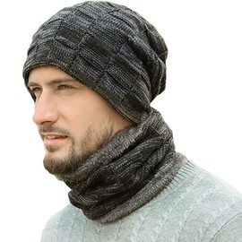 Neck Warmer, Knitted Beanie, Cap, Fleece Lining, Cold Protection, Reinforced Heat Retention, Soft, Elastic Material, Cold Protection, For Skiing, Bicycling, Commuting, School, Sports, Outdoor, Autumn and Winter, #01. black, Free Size