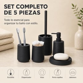 Set de Accesorios para Baño 5 Piezas Diseño Ondas Modernas  Incluye Escobilla, Dispensador, Vaso, Porta Cepillos y Jabonera