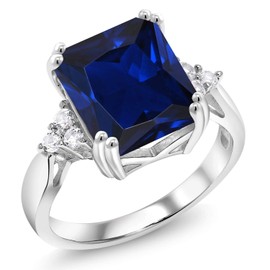 Gem Stone King 5-10 Cttw Gemstone Birthstone Engagement Ring for Women | 925 Sterling Silver | 12X10MM Emerald Cut | Wedding Anniversary Promise Ring | Available In Size 5, 6, 7, 8, 9