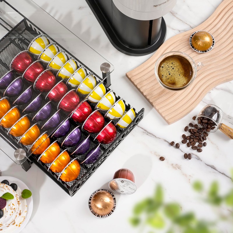 RECAPS Crystal Tempered Glass Coffee Pod Drawer Organizer Compatible with