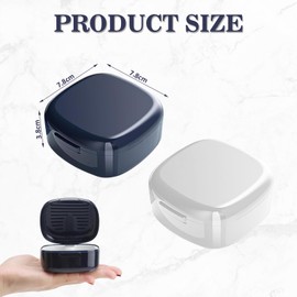 Pack of 2 Braces Box with Sieve, Denture Box, Portable Denture Box, Soaking Denture Box, for Storing Dentures, Dummies and Braces (White, Royal Blue)
