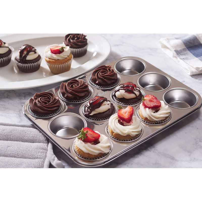 Fox Run Muffin and Cupcake Pan, 12 Standard Cup, Stainless