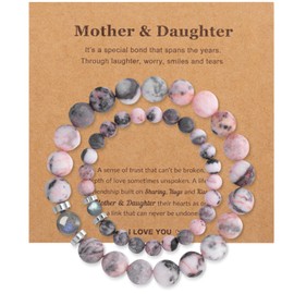 AWARDSEN Mother Daughter Bracelets Matching Bracelets For Mum Daughter Natural Stone Healing Crystal pink Zebra Bracelet Love Connection Mothers Day Gifts Birthday Gifts for Women