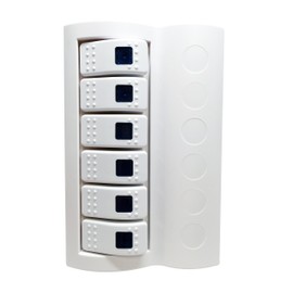 MARINE BOAT WATERPROOF WHITE SWITCH PANEL CIRCUIT BREAKER 6 GANG BLUE LED ROCKER