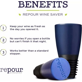 Repour Wine Saver (4-Pack) - Wine Preserver and Stopper - Removes Oxygen Keeping