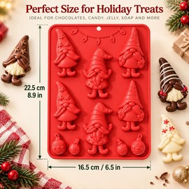 1-Piece Christmas Gnome Ornament Silicone Chocolate Mold, 10-Cavity