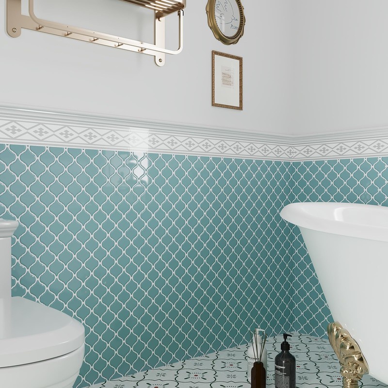 VEELIKE Light Teal Moroccan Peel and Stick Tile Backsplash 6
