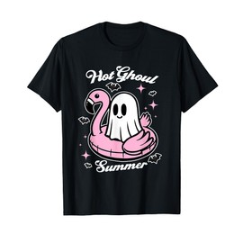 Hot Ghoul Summer Flamingo Ghost Summerween T-Shirt