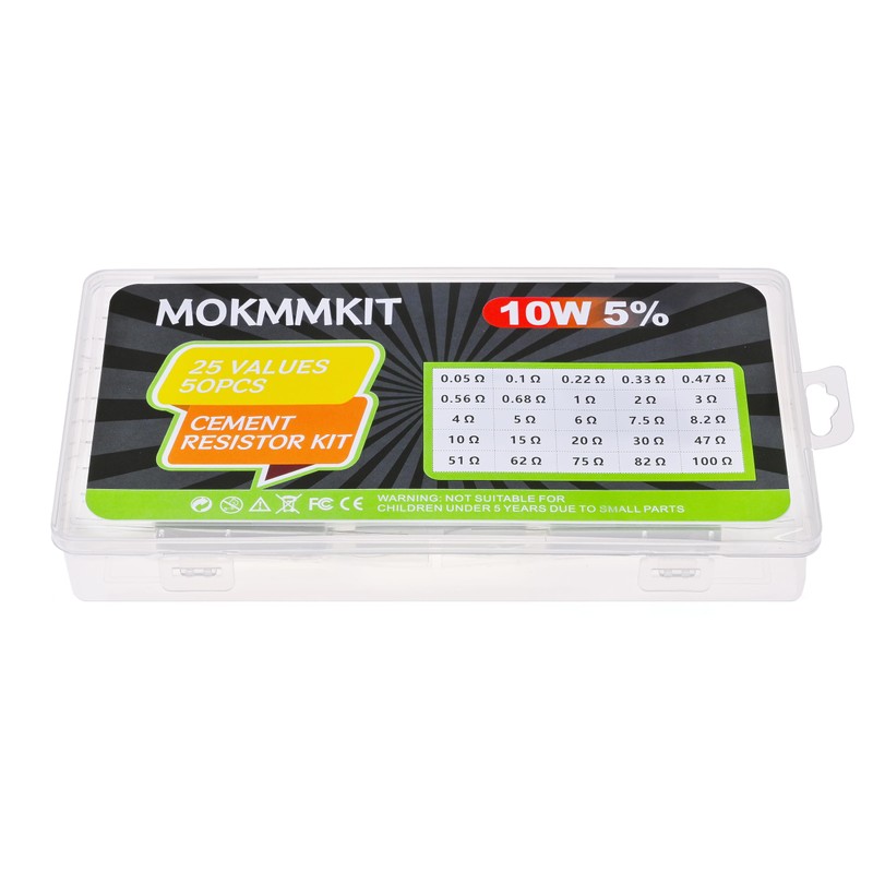 MOKMMKIT 25 Values 50 Pieces Ceramic Cement Resistor KIT 10W