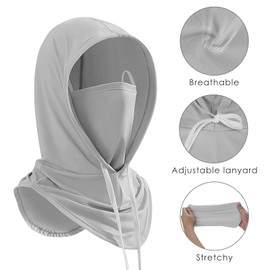 Adorila Cooling Balaclava Face Mask Men, Breathable Full Head Mask Face Cover, Windproof Sun Protection Hood for Women (Grey)