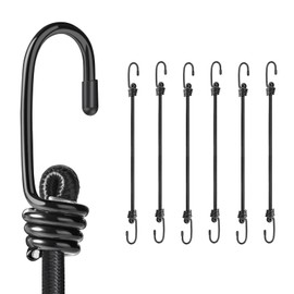 Kshineni 12 inch(30cm) Bungee Cords with Hooks, 6 Pcs Heavy Duty Outdoor Elastic Bungee Straps, Multi-Purpose Bungee Rope for Luggage, Camping, Tarps, Bike Rack, Kayaking（Black）