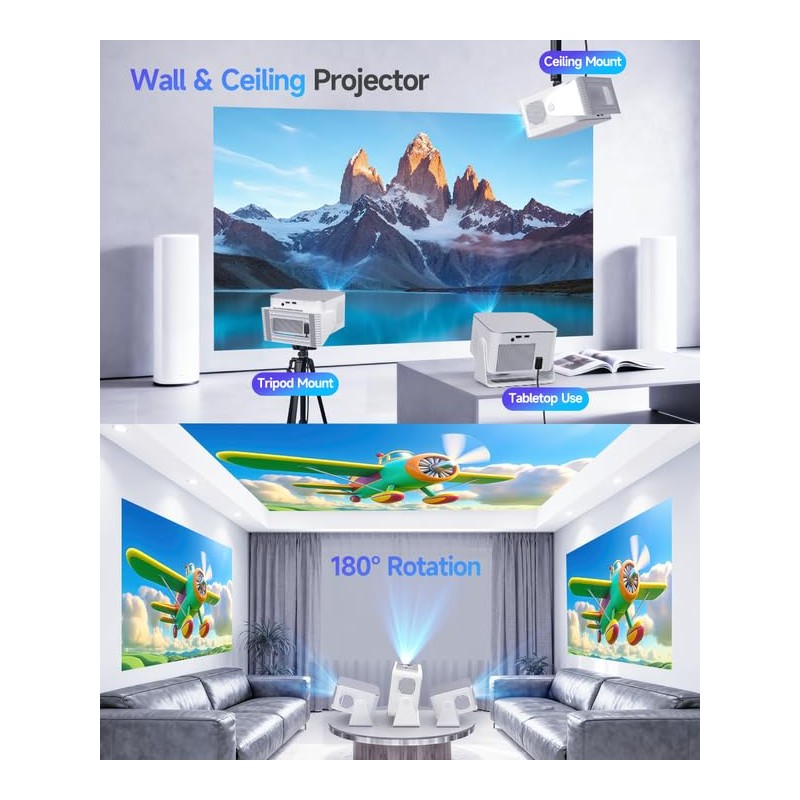 Smart Projector with 4K 8K Support, Android 14 Mini Projector