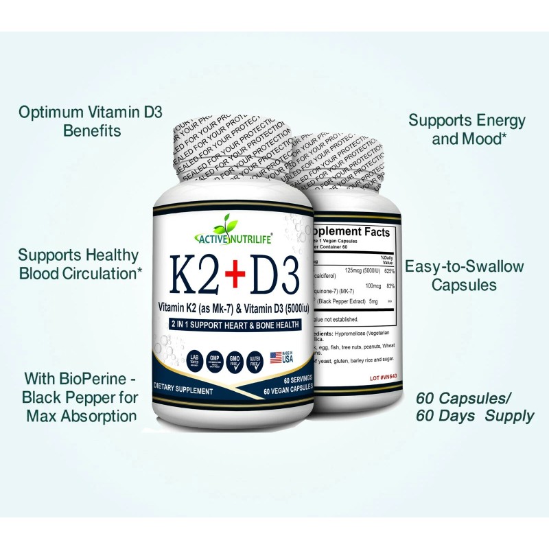 Vitamin K2 + VIT D3 5000 IU with BioPerine for