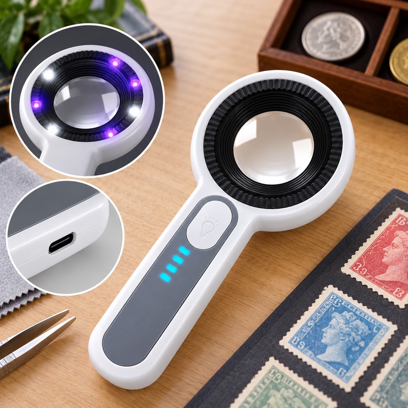 60X LED Magnifying Glass with UV Light, USB-C Rechargeable Handheld