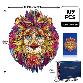 TOLOYE Wooden Puzzle Adult Lion Puzzle Wooden 100 Pieces Colourful Unique Animal Shape Wooden Puzzle Adult from 8 Years Family Game Gift Christmas 16 x 26.3 cm