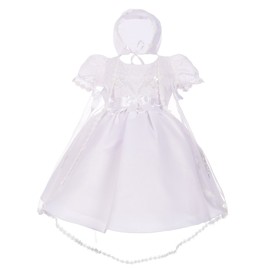 Lito Angels Baby Girls Pearls Embroidered Baptism Christening Gown Dress with Cape Bonnet Infant Age 3-6 Months White