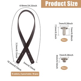 GLOBLELAND 10Pcs 5Colors Leather Bag Straps Thick Replacement Leather Handle with Rivets for Purses Bag Making Purse Totebag Wallet Bags Leather Straps Supplies DIY Accessories
