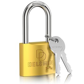 DELSWIN Weatherproof Padlock with Key - Heavy Duty Gym Locker Lock with 1-9/16" Solid Brass Lock Body, Hardened Steel Shackle, Marine Grade Pad Lock for Outdoor Gate, Fence, Shed
