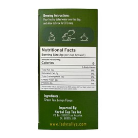 Herbal Cup Tea - Lady Tallys Green Tea Lemon, Rich Flavor and Aroma for Daily Indulgence, Caffeinated, Enjoy Hot Cold Summer Winter, 20 Teabags (Pack of 1)