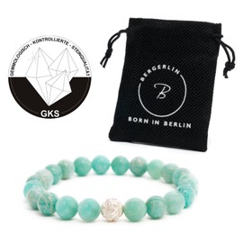 BERGERLIN Genuine Natural Stone Bracelet with 925 Sterling Silver Beads and 8 mm Natural Stone Beads - With Certificate of Authenticity, Sterling Silver